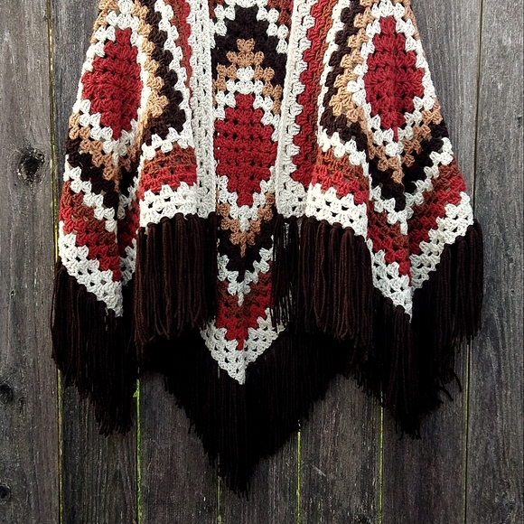 Western Boho Red Canyon Fireside Ruana Crochet by Tribal Bae - Picture 3 of 6